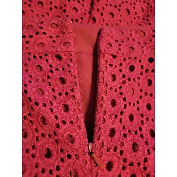 Halogen Eyelet Pleated Hot Pink Midi Skirt Size 4 Spring Summer - Picture 7 of 8